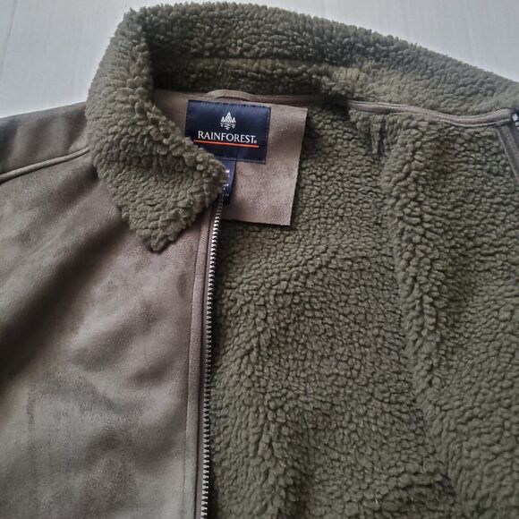 Size M - Rainforest Faux Suede Shearling Bomber Jacket Green Msrp $119.99 - Picture 5 of 7